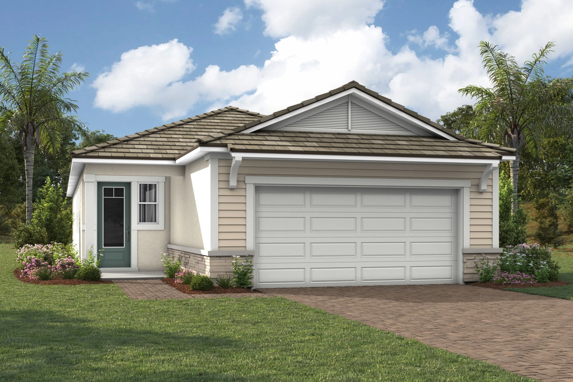 Elevation Front with garage, window and door